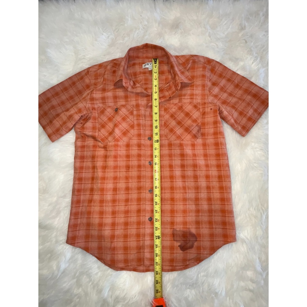 Orvis Classic Tech Chambray Shirt Mens‎ Small Orange Plaid Workwear Button Up - Picture 4 of 5